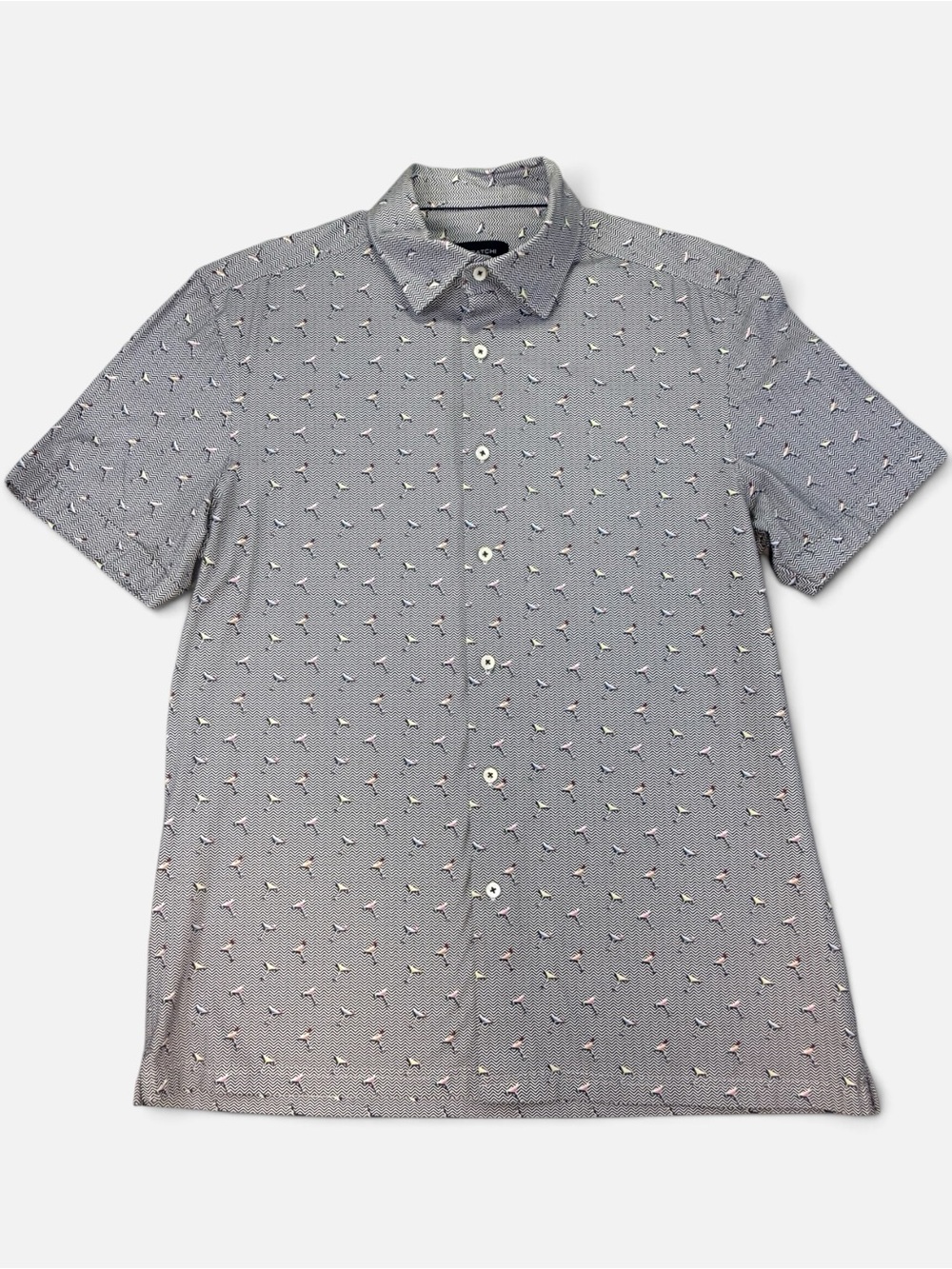 Bugatchi Men’s Shirt Medium 8-Way Stretch Martini Cocktail Print Short Sleeve